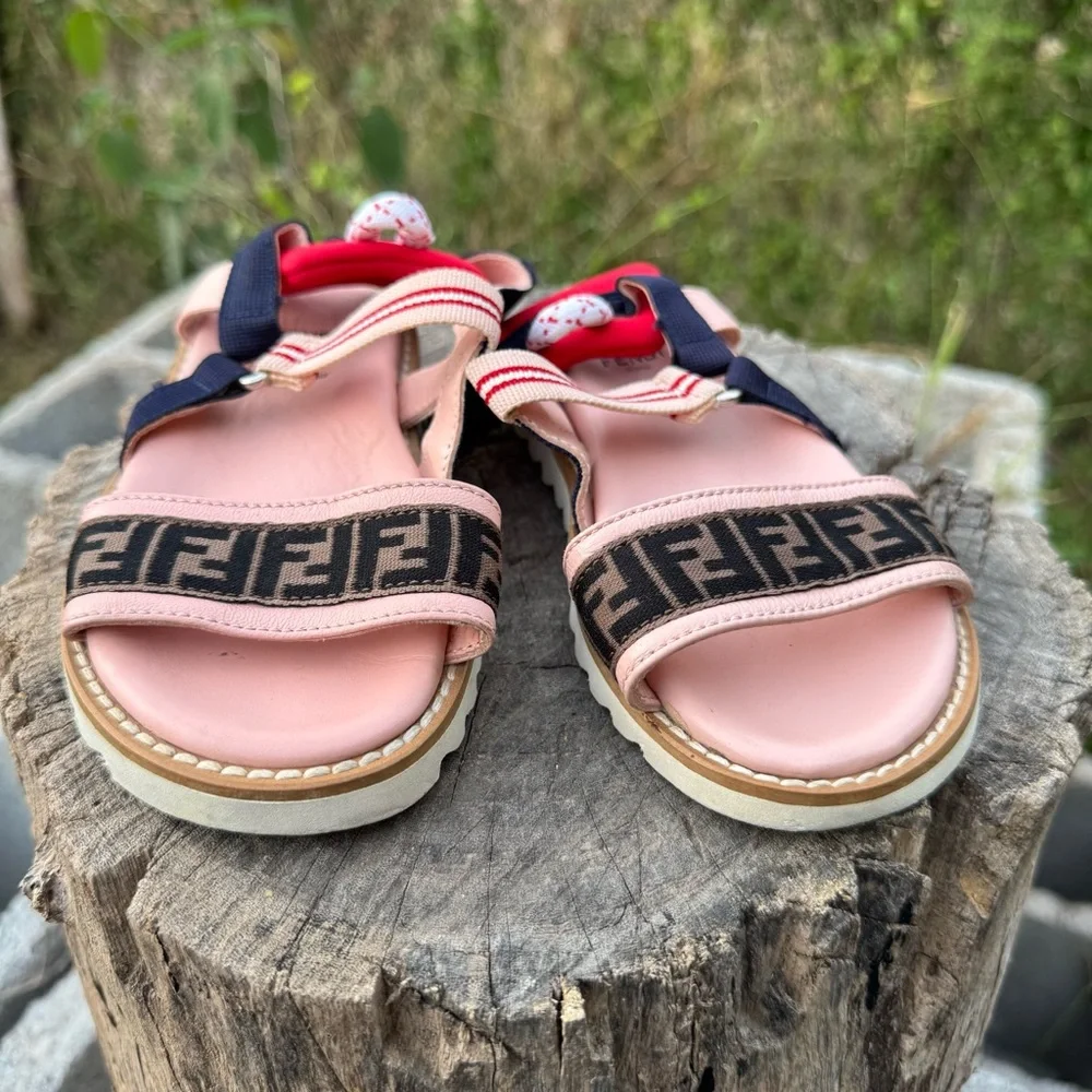 Fendi Pink Black Logo Girls Sandals